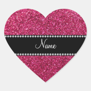 Personalized name pink glitter heart sticker