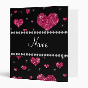 Personalized name pink glitter hearts binder