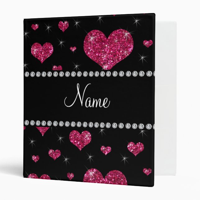 Personalized name pink glitter hearts binder (Front/Inside)