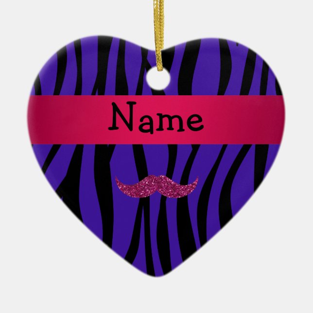 Personalized name pink glitter mustahce ceramic ornament (Front)