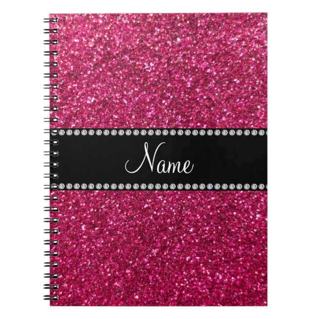 Personalized name pink glitter notebook (Front)