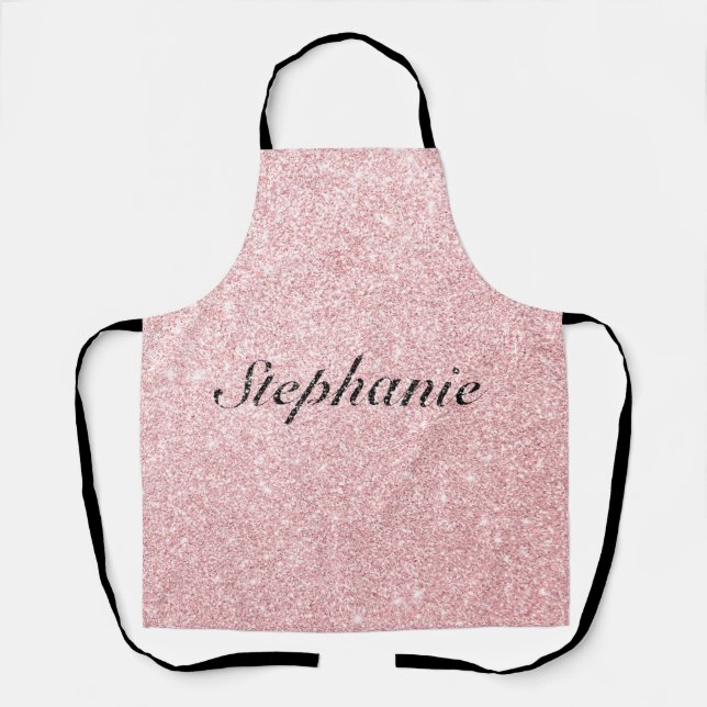 Personalized Name Pink Glitter Sparkle Style Apron (Front)