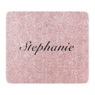 Personalized Name Pink Glitter Sparkle Style Cutting Board