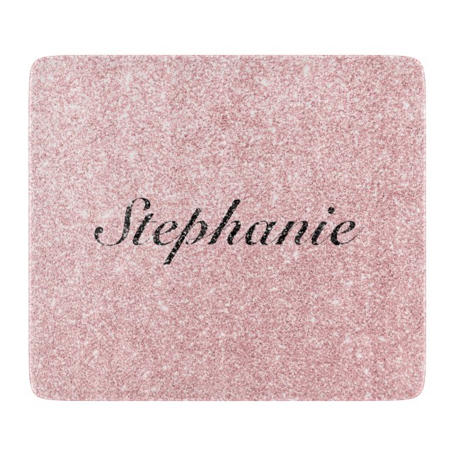 Personalized Name Pink Glitter Sparkle Style Cutting Board (Front)