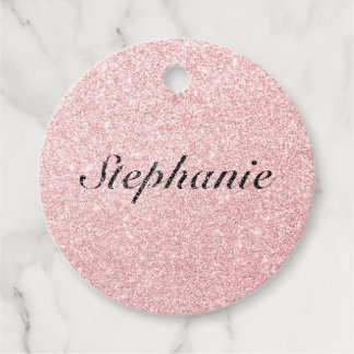 Personalized Name Pink Glitter Sparkle Style Favour Tags