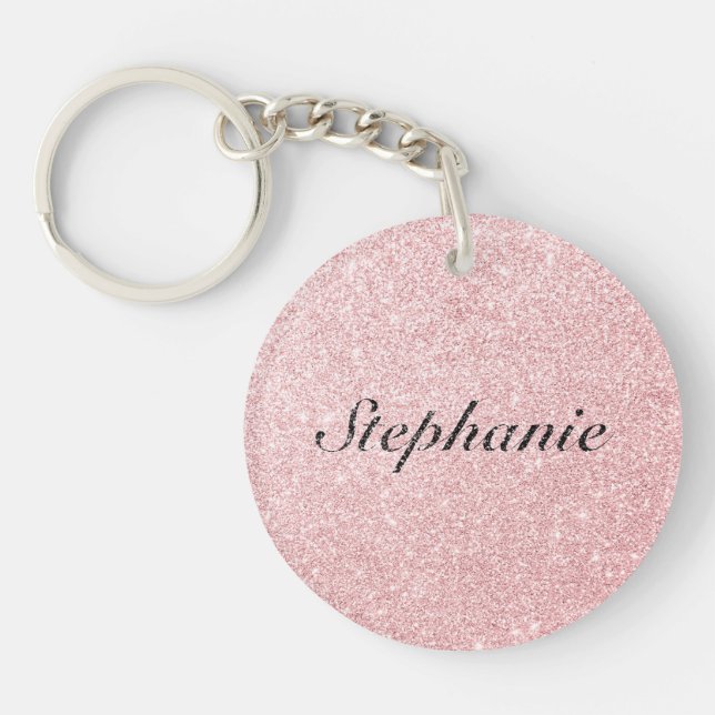 Personalized Name Pink Glitter Sparkle Style Keychain (Front)