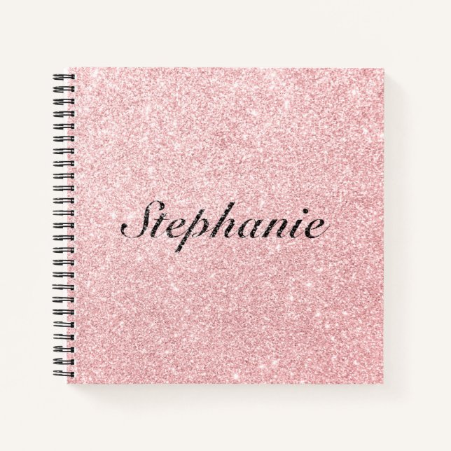 Personalized Name Pink Glitter Sparkle Style Notebook (Front)
