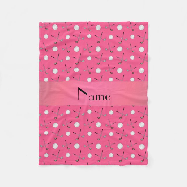 Personalized name pink golf balls fleece blanket (Front)