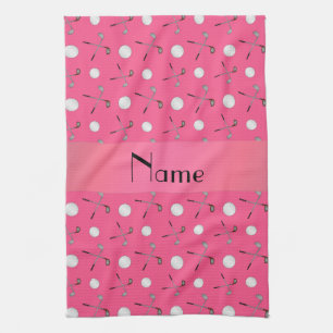 Personalized name pink golf balls kitchen towel