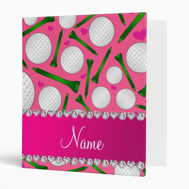 Personalized name pink golf balls tees hearts binder (Front/Inside)