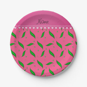 Personalized name pink green peapods paper plate