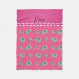 Personalized name pink grey elephants fleece blanket