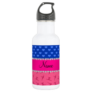 Personalized name pink gymnastics blue hearts 532 ml water bottle