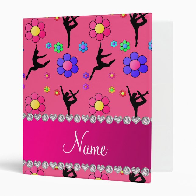 Personalized name pink gymnastics flowers binder (Front/Inside)