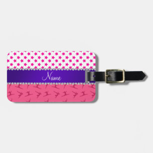 Personalized name pink gymnastics pink stars luggage tag
