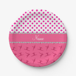 Personalized name pink gymnastics pink stars paper plate
