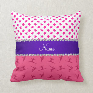 Personalized name pink gymnastics pink stars throw pillow