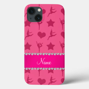 Personalized name pink gymnastics stars hearts iPhone 13 case