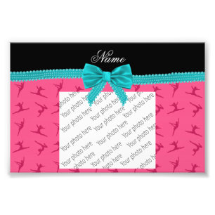 Personalized name pink gymnastics turquoise bow photo print