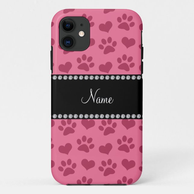 Personalized name pink hearts and paw prints Case-Mate iPhone case (Back)