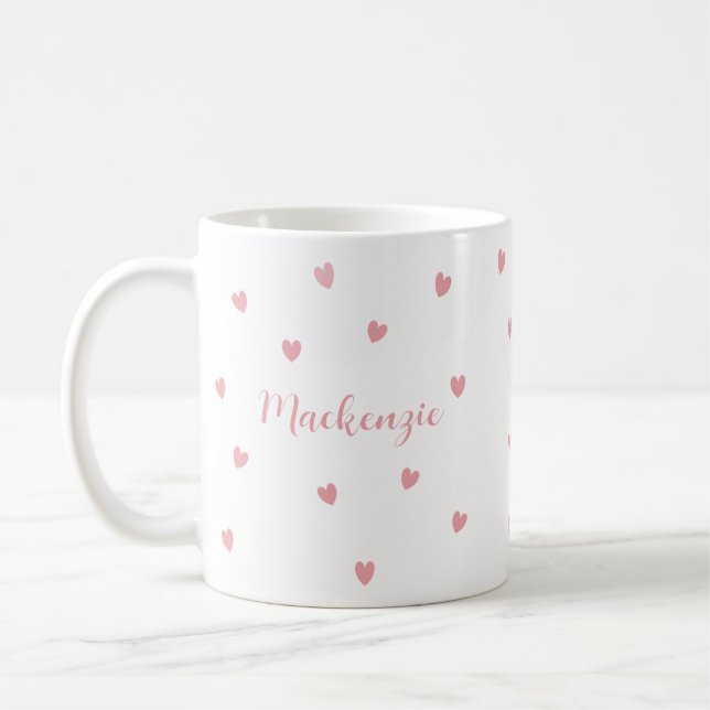 Personalized Name Pink Hearts Loved One Keepsake Coffee Mug (Left)