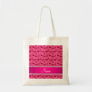Personalized name pink hearts shoes bows tote bag