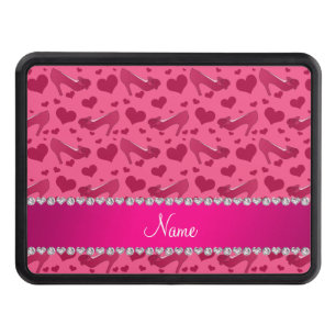 Personalized name pink hearts shoes bows trailer hitch cover