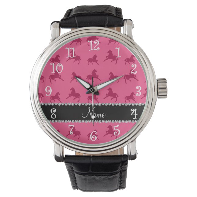 Personalized name pink horse pattern watch (Front)