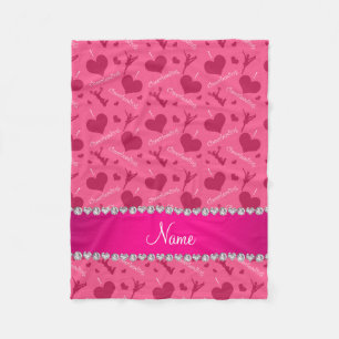 Personalized name pink i love cheerleading hearts fleece blanket