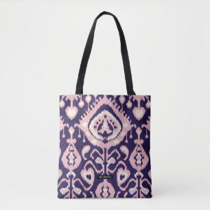 Personalized Name pink Ikat Pattern Bridesmaid Tote Bag