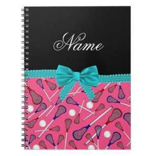Personalized name pink lacrosse turquoise bow notebook