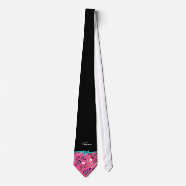 Personalized name pink lacrosse turquoise bow tie (Front)