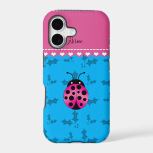 Personalized name pink ladybug sky blue holly