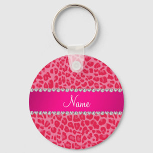 Personalized name pink leopard pattern keychain