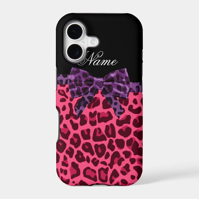 Personalized name pink leopard pattern purple bow (Back)