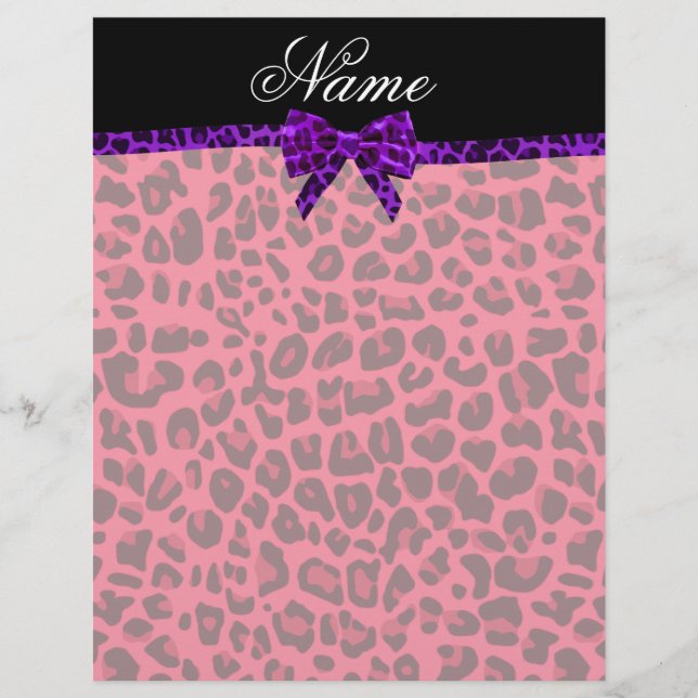 Personalized name pink leopard print purple bow (Front)