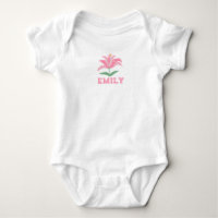 Personalized name pink lily flower baby bodysuit
