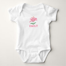 Personalized name pink lily flower baby bodysuit