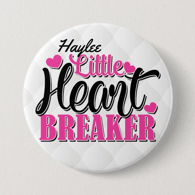 Personalized NAME Pink Little Heart Breaker 3 Inch Round Button (Front)