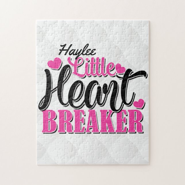 Personalized NAME Pink Little Heart Breaker Jigsaw Puzzle (Vertical)