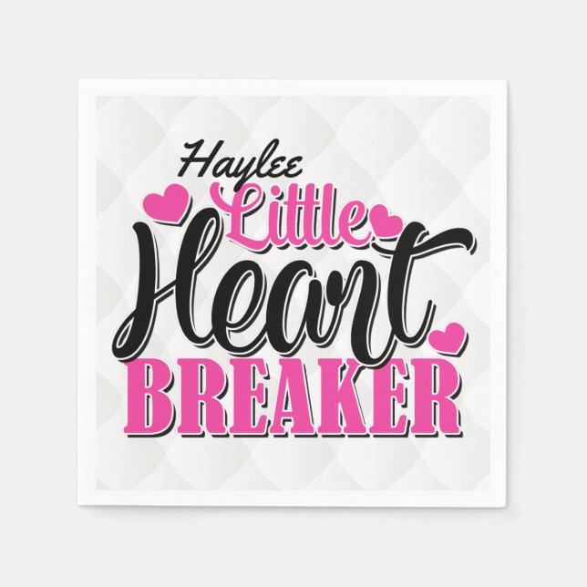 Personalized NAME Pink Little Heart Breaker Napkin (Front)