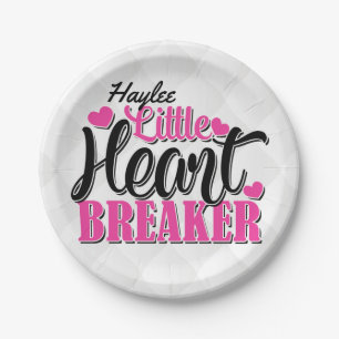 Personalized NAME Pink Little Heart Breaker Paper Plate