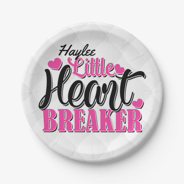 Personalized NAME Pink Little Heart Breaker Paper Plate (Front)