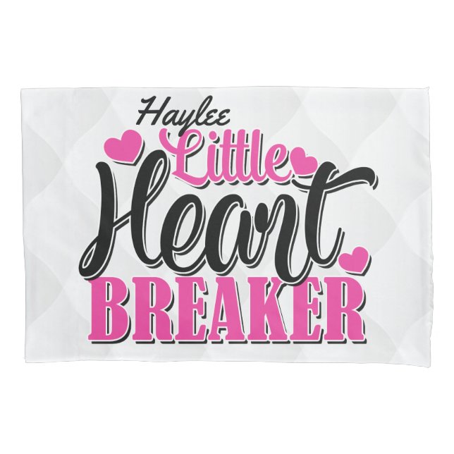 Personalized NAME Pink Little Heart Breaker Pillowcase (Front)