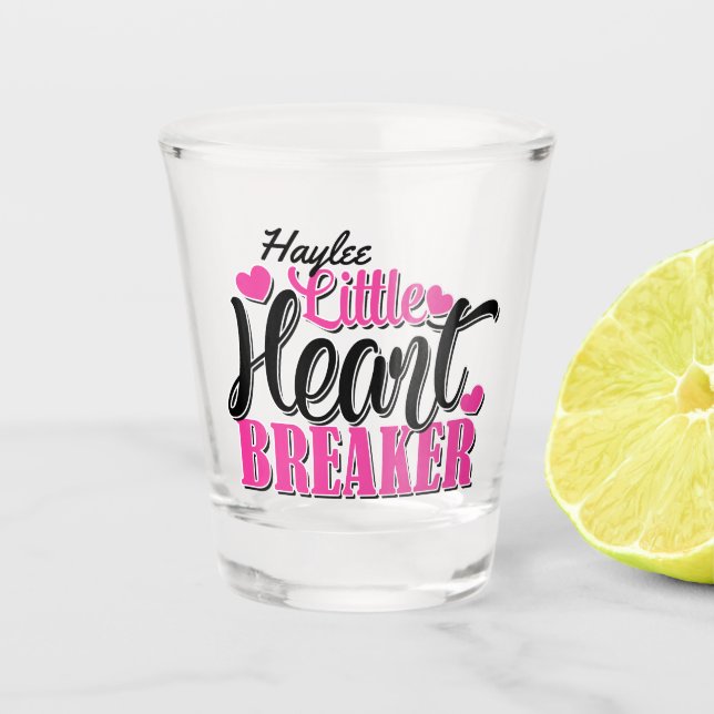 Personalized NAME Pink Little Heart Breaker Shot Glass (Front)