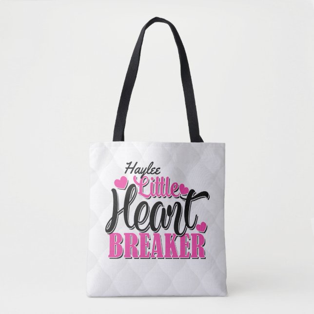 Personalized NAME Pink Little Heart Breaker Tote Bag (Front)