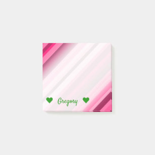 Personalized Name + Pink/Magenta Stripes Pattern Post-it Notes