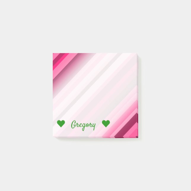 Personalized Name + Pink/Magenta Stripes Pattern Post-it Notes (Front)