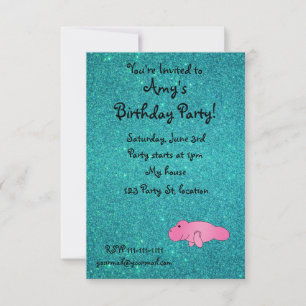 Personalized name pink manatee turquoise glitter invitation