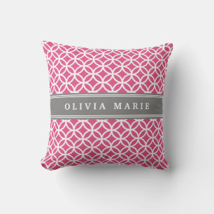 Personalized Name Pink Modern Circles Pattern Throw Pillow